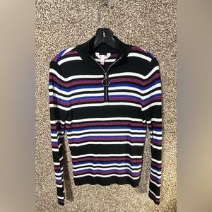 No Boundaries Black, White, and Blue Striped Zip-Up Sweater